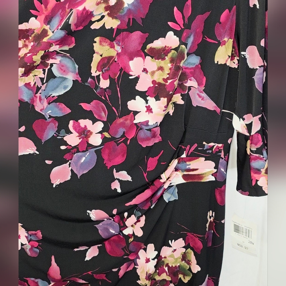Connected Apparel 20W 3X Black Purple Floral Studio Knit Sheath Dress Career - Picture 5 of 7